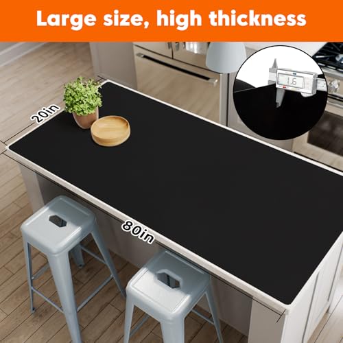 Large Silicone Mat, 20" x 80" Countertop Protector Mat, Black - color: Black, size: 80"L x 20"W