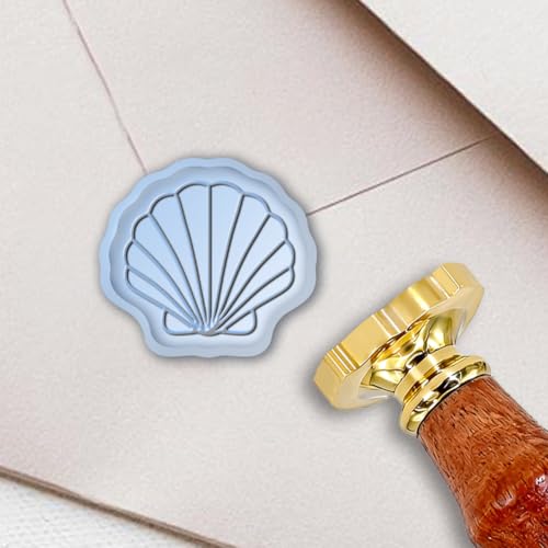 Shell Wax Seal Stamp 0.87 x 0.94 Inch Ocean Wax Stamps Sea Shell Design Removable Brass Head Sealing with Wooden Handle for Birthday Wedding Invitations Cards Gift Wrap DIY Scrapbooking - color: Shell