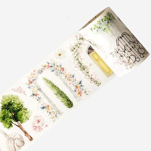 WT Pre-Cut French Courtyard Wide Washi Tape, Single Roll, Romantic European Courtyard Style with Floral Designs, Decorative Washi Paper Tape for Journaling, Scrapbooking, Planner, DIY Crafts - color: WT Pre-Cut French Courtyard Wide Washi Tape