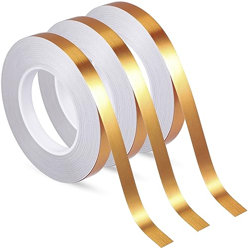 Zonon 3 Rolls 0.2" 0.4" 0.6" Gold Washi Tape 54.7 Yard Solid Foil Self Adhesive Polyester Film Metallic Tape for Detailing Graphic Arts for Crafts Walls Cars and Boats Trim(0.4'') - size: 0.4''