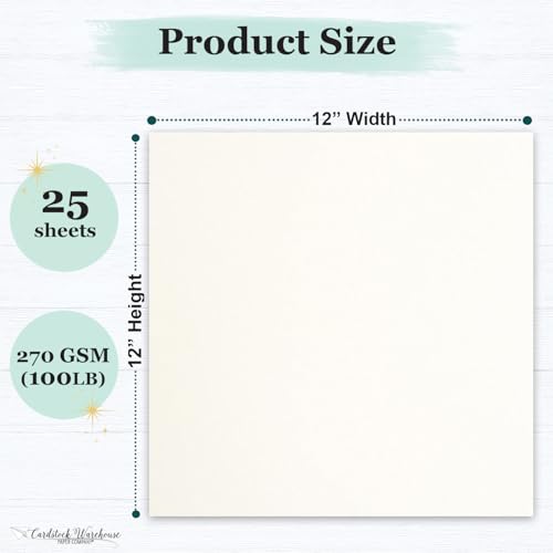 Cardstock Warehouse Pop-Tone Whip Cream Card Stock Paper - 25 Sheets, 12 x 12" - 100 lb / 270 GSM Premium Cream Cardstock for Die-cutting, Crafts, Scrapbooking, Card Making and DIY Projects - color: Whip Cream
