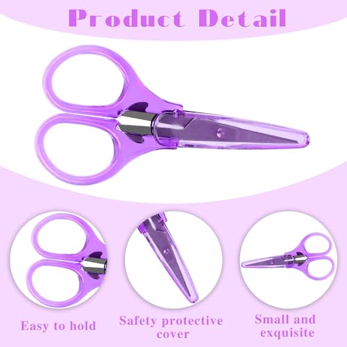 3Pcs Small Scissors All Purpose Craft Scissors Stainless Steel Scissors with Protective Cover Mini Detail Craft Scissors Precision Straight Fine Tips Design for Paper Cutting,Scrapbooking, Sewing - color: Black,yellow,purple