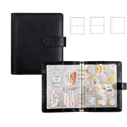 Sticker Binder Organizer with Storage Sleeves,Reusable Stickers Collecting Book Album Holder, A5 Blank Sticker Container Organizer-Black - color: Classic Black