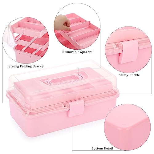 BTSKY 3-Layer Plastic Dividing Storage Box Craft Organizer and Storage | Portable Handled Art Supply Organizer with Adjustable Spacers Multipurpose Home Utility Box for Medicine, Sewing(Pink) - color: Pink