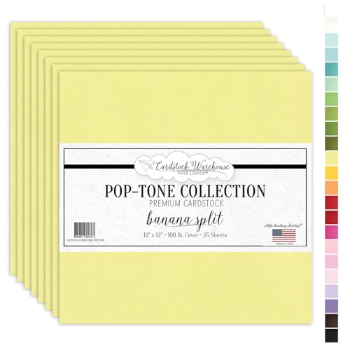 Cardstock Warehouse Pop-Tone Banana Split Yellow Cardstock Paper – 25 Sheets, 12 x 12" - 100 lb / 270 GSM Premium Yellow Card Stock for Die-cutting, Crafts, Scrapbooking, Card Making and DIY Projects - color: Banana Split