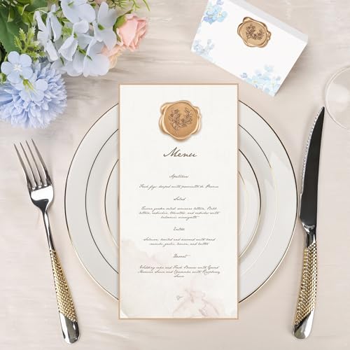 LEBENGURU 50 Pcs Wax Seal Stickers - Eucalyptus Wedding Invitation Envelope Seal Stickers, Self- Adhesive Metallic Light Gold Wax Stamp Stickers, Perfect for Party Birthday, Christmas, Gift Wrapping - color: Eucalyptus Antique Gold
