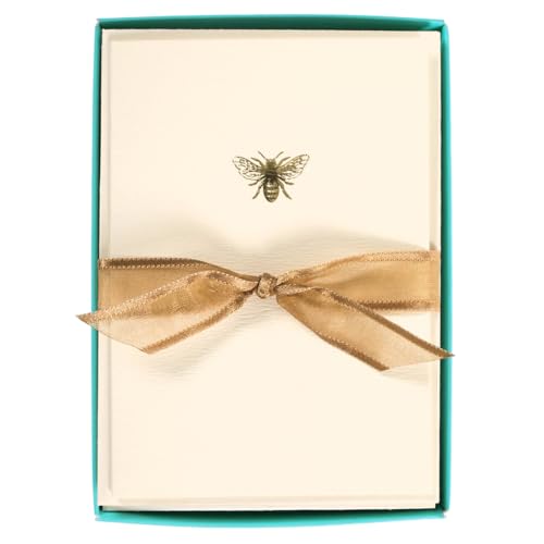 Graphique Bee La Petite Presse Boxed Notecards - 10 Embellished Gold Foil Blank Cards with Matching Envelopes and Storage Box, 3.25" x 4.75" - color: Bumble Bee