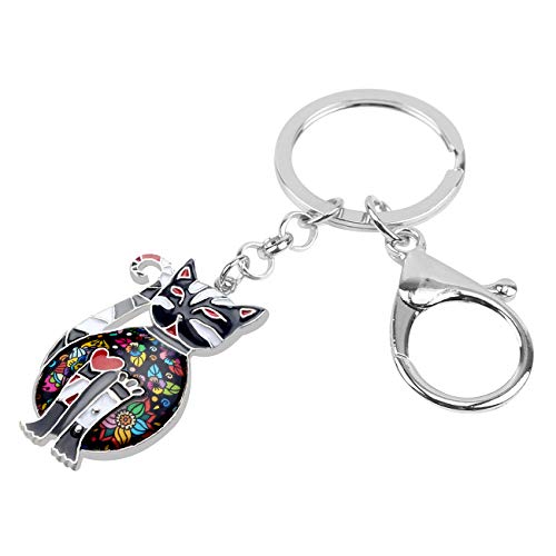 BONSNY Enamel Alloy Chain Cat Key Chains For Women Car Purse Handbag Charms keychains Gifts - color: Blackness