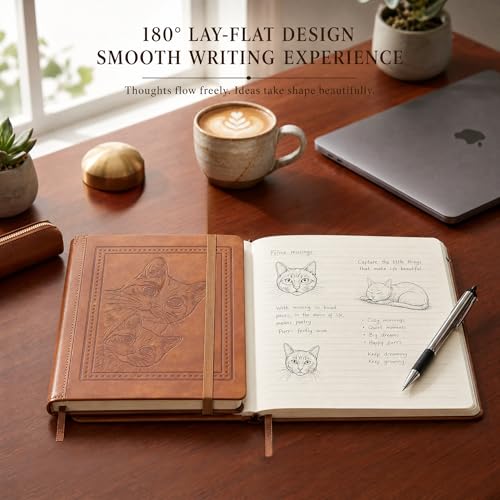 CAGIE Cat Journaling Notebook for Women, A5 Hardcover, Gift for Cat Lover - color: Z-Cat Brown