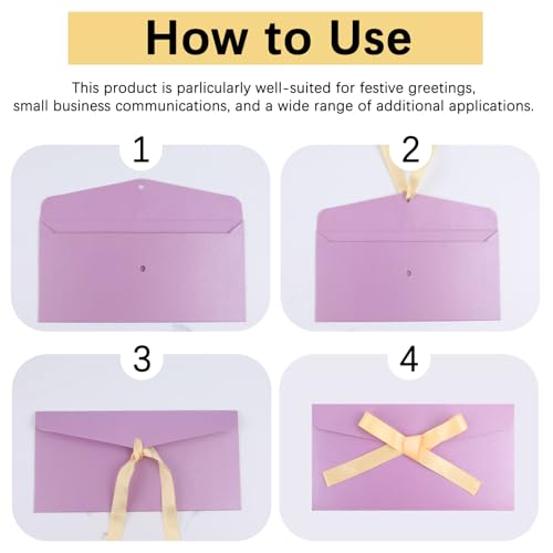 20 Pack Pearlescent Purple Decorative Envelopes with Ribbon Bow, 8x4 Inch Christmas Cash Gift Envelope, Greeting Invitation Envelope Classical Pure Set for Wedding Birthday Festival and Party - color: purple