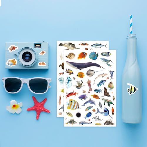 Ocean Animals Stickers 820 Count Sea Animal Fish Shark Stickers Party Favors Gifts Sticky Decor for Scrapbook Calendar Planner Gift Wrap Decor (Ocean) - color: Ocean