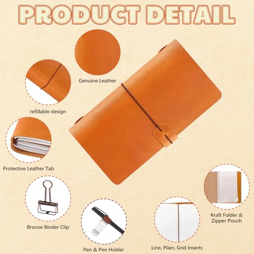 Thenshop Leather Travel Notebook 3 Inserts, Orange, Stand Size - color: Orange, size: Stand Size