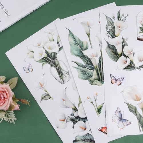 Rub on Transfer Stickers, 3 Sheets Waterproof Calla Lily Rub on Transfers for Crafts for Furniture Crafts DIY Home Office Decor - color: Calla Lily