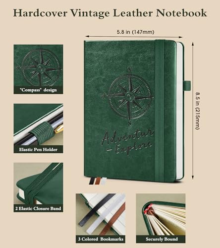 PAIBAS Lined Journal Notebook for Women Men, 160 Pages, A5 Hardcover Vintage Leather Journaling Notebooks for Work, School, Note Taking, Travel, Bible Study, Daily Diary for Writing 5.8"x8.5" (Green) - color: Green, size: Lined (5.8" x 8.5")