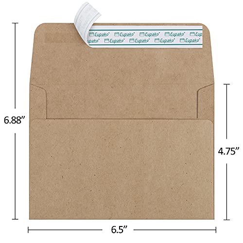 Eupako A6 Brown Envelopes 4x6, 100 Pack Self Seal Envelopes for 4x6 Cards, Photos, Invitations, Wedding, Graduation, Baby Shower, RSVP, 6.5 x 4.75 Inches - color: Brown, size: A6 (6.5x4.75 Inches)