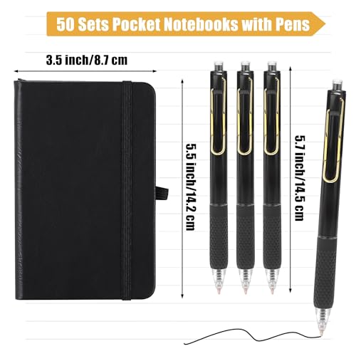 Aodaer 50 Sets Pocket Notebook Journal with Pens, 160 Pages, 3.5 x 5.5 Inch Mini Lined Journal Notebook A6 Leather Hardcover College Ruled Notepad with Pen Holder for School Office Gifts, Black - color: Black
