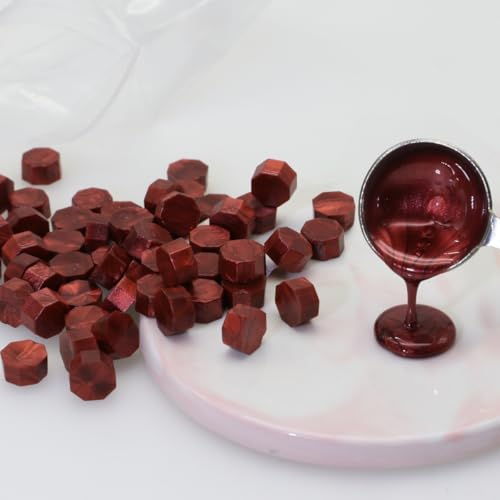 Sealing Wax Beads Kit,Atopbb 300pcs Wine Red Color Wax Seal Beads,1pcs Wooden WaxSeal Warmer,1pcs Melted Spoon and 10pcs Tea Candles for WaxSealing Stamp Kit (300,Burgundy) - color: Wine Red