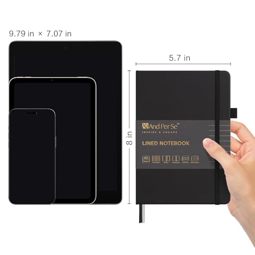 &And Per Se 10-Pack Lined Notebooks, A5 Hardcover, 160 Pages 100gsm Thick Paper, Office Supply Bulk Order, Corporate New Hire Kits, Breakroom Essentials – College Ruled, 10 Units (Black) - color: Black, style: 10 Pack-Lined