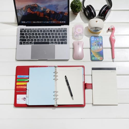 WASON A5 Binder PU Leather Journal Ring Portfolio Lined Notebook Refillable Paper Diary with Removable Clipboard Writing Notepad for Travel Business School Agenda Organizer (Red) - color: Red