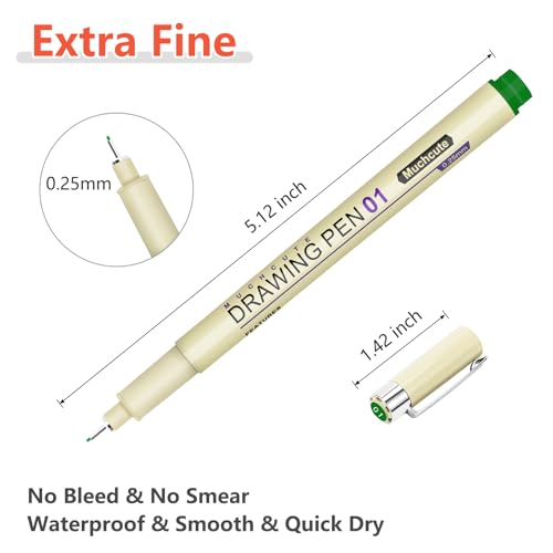 Muchcute 01 Micro Fineliner Drawing Art Pen,12 Colors 0.25mm No Bleed Bible - color: 12 Colors 01(0.25mm)