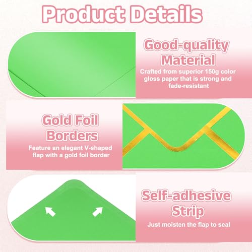 PATIKIL 50 Pcs A7 Envelopes, 5 x 7" Gold Border Invitation Envelopes Mailing Party Envelope for Wedding Invitation Cards Greeting Graduation Birthday Office, Red - color: Red
