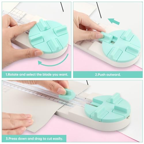 Paper Cutter,4-in-1 Paper Trimmer,Photo Cutter,Multi-Function Scrapbooking Tool with Dial Blades of Straight,Wave,Perforated,Creasing for Cutting Paper,Coupons,Postcards,Card - color: Green