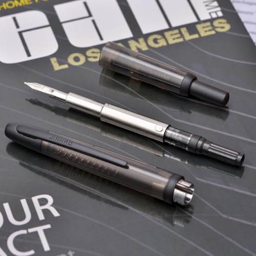 Jinhao 20 Press Fountain Pen, Transparent Black Retractable Fine Nib with Ink Converter Set (Black Clip) - color: Transparent Black (Black Clip), style: Fine