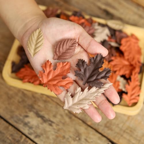 100 pcs Mulberry Paper Leaves DIY Craft Scrapbooking Wedding DIY Craft Supplies Card Mixed Leaves (Mixed Brown Tone) - color: Mixed Brown Tone
