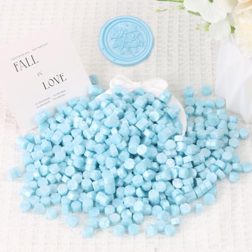 Light Blue Wax Seal Beads, HOSEALING Premium 360pcs Sealing Beads for Wax Seal Stamp, Blue Sealing Wax Pellets Refill Pack for Wax Seal Kit, Wedding Invitations, Envelope Letter Sealing - color: Light Blue