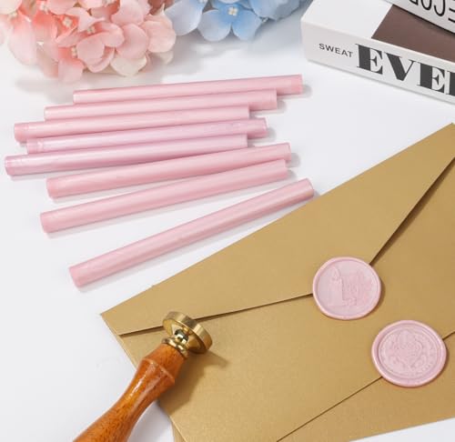 Pearl Pink Wax Seal Sticks for Seal Stamp, 12 Pcs Glue Gun Wax Sealing Sticks Set Suit to 0.43'' Glue Gun Great for Wedding Invitation, Cards, Envelopes, Christmas Ideas (Pearl Pink) - color: Pearl Pink