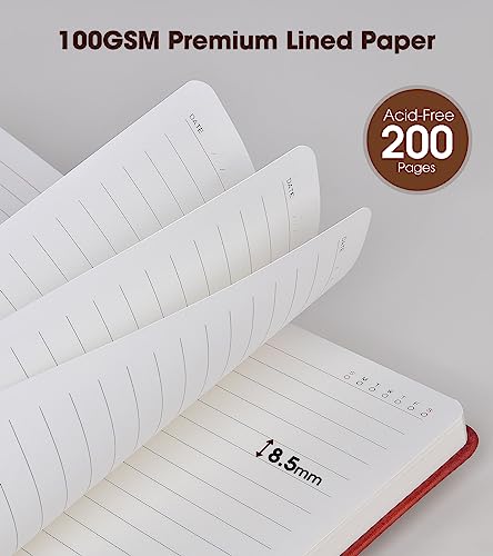 vfaejll Lined Notebook with Pen, 5.9"x8.4" A5 Hardcover Leather Journal Set - color: Red