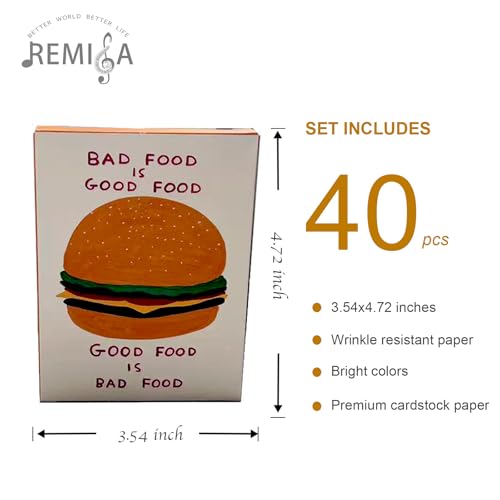 REMIFA Funny Food Postcards, 40 Pcs Cute Classroom Decor Cards - 3.5"x4.7" Educational Flashcards for Kids, Bulk Mailing Postcards for Friends & Family