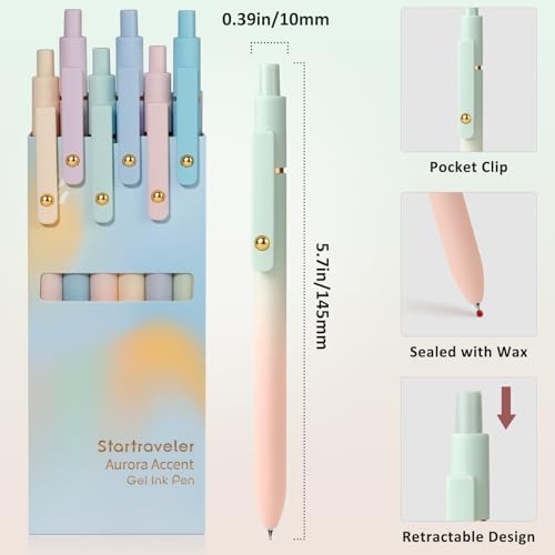 FIOVER Gel Pens, 6 Pcs 0.7mm Comfort Grip Quick Dry Black Ink Pens - color: 6PCS Gradient Black Ink