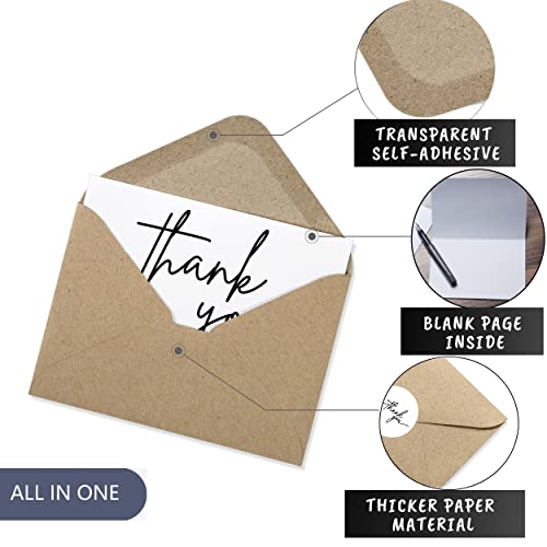 Layneria 100 Bulk Thank You Cards with Kraft Envelopes and stickers - 4 Minimalistic Designs Blank Thank You Notes with Envelopes for business Wedding Bridal Gift Baby Shower Business Graduation - color: White