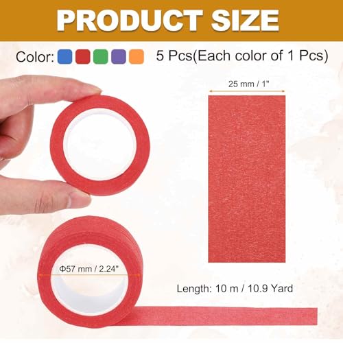 HARFINGTON 5pcs 1" x 11 Yard Colored Masking Tape Universal Crepe Paper Colorful Masking Painter Tape for Art Drawing DIY Handcraft Sealing, Dark Blue Dark Green Red Orange Purple - color: Dark Blue Dark Green Red Orange Purple, size: 1" x 11 Yard