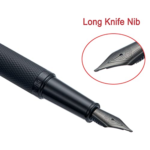 Hongdian Black Forest Fountain Pen Blade Nib Classic Design Calligraphy Pen with Converter and Metal Pen Case Set - color: Black, style: Long Knife Point