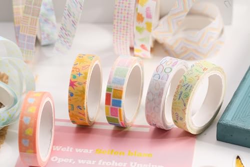 Cute Pattern Washi Tape Set 5 Rolls Glitter Cover Decorative Wide Kawaii Masking Tapes for Arts, DIY Crafts, Journals, Planners, Scrapbook, Wrapping (4 Color Lines) - color: 4 Color Lines