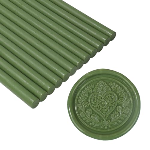 Olive Green Wax Seal Sticks for Seal Stamp, 12 Pcs Glue Gun Wax Sealing Sticks Set Suit to 0.43'' Glue Gun Great for Wedding Invitation, Cards, Envelopes, Christmas Ideas (Olive Green) - color: Olive Green