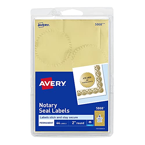 Avery Notary Seal Labels, 2" Diameter, Printable Gold Certificate Seals, Inkjet, 44 Gold Seals Total (05868) - style: 1 Pack (44 Seals)