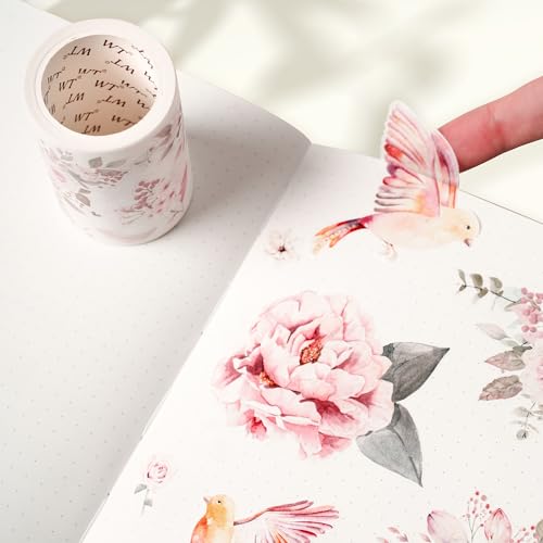 WT Pre-Cut Pink Velvet Wide PET Tape, Single Roll, Original Designs, Transparent Floral Adhesive, Durable Decorative Clear Tape for Journaling, Scrapbook, Planner, DIY Crafts, Bujo Supplies, 60mm×5m - color: WT Pre-Cut Pink Velvet Wide PET Tape