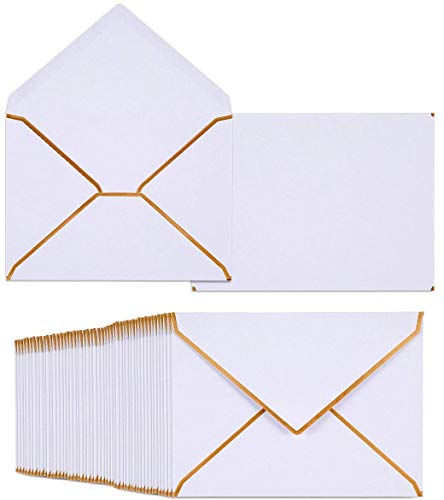 50 Pack A7 Envelopes White 5 x 7 with Gold Border - color: White, size: A7 (5.32x7.28)