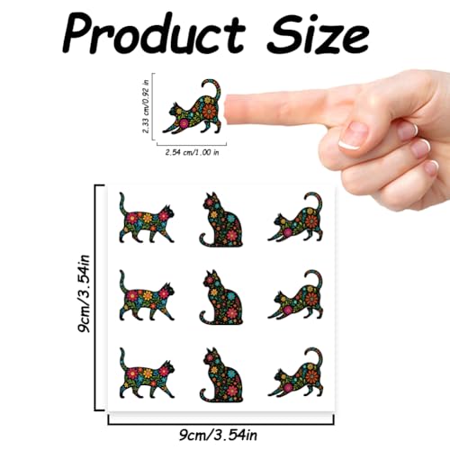 AHANDMAKER 180 Pieces Self-Adhesive Cat Silhouette Stickers, 9 Styles with Flowers Decal Sticker 1 Inch Cats Art for Album Planner Calendar Scrapbooking Crafting Bag Decor - style: Cat