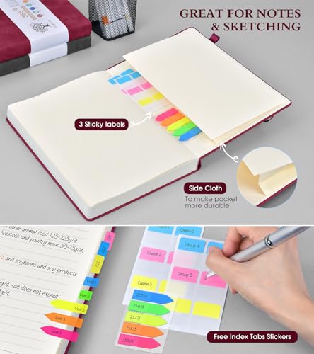 A5 Lined Journal Notebook - 365 Page Leather Journals for Writing Women & Men，Hardcover Notebook with 100Gsm Thick Pages，Daily Diary for Travel, Work，School，Note Taking，College Ruled (5.9" x 8.5") - color: Wine red, size: A5