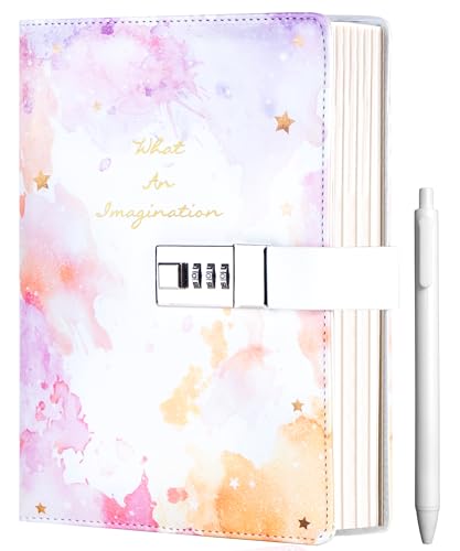 CAGIE Diary with Lock for Girls Ages 8-12, Tie Dye Journal with Pen - color: Purple