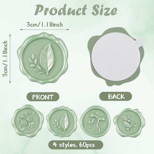 60 Pcs Wax Seal Stickers, Sage Green, 4 Flower Styles - color: Sage Green