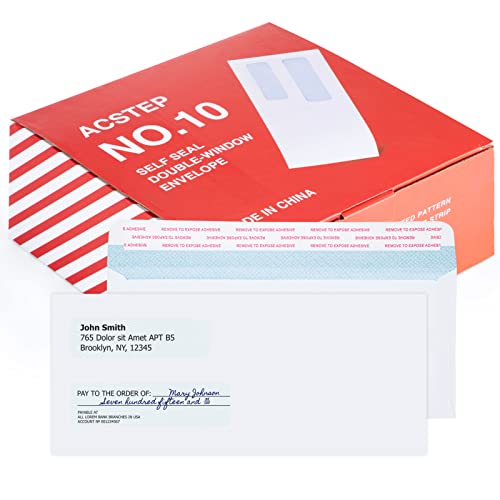 ACSTEP #10 500 Pack Double Window Security Envelopes 4-1/8 x 9-1/2 White - size: #10 Double Window 500Count