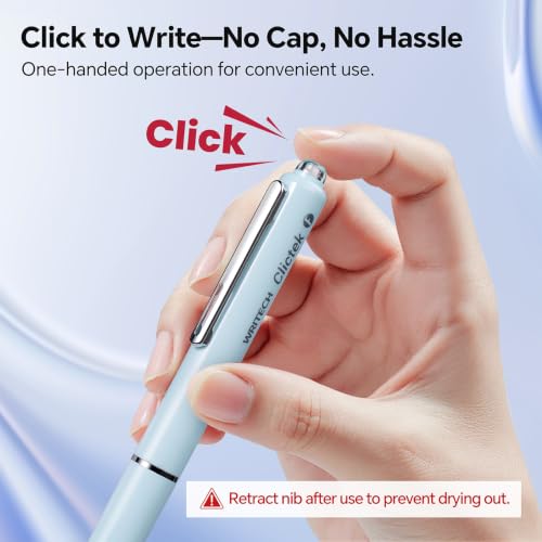 WRITECH Clictek Fountain Pen Fine: Retractable Black Ink with 10 Cartridges - color: Blue