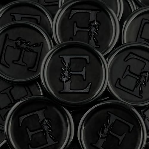 25Pcs Black Wax Seal Stickers Handmade Vintage Botanical Leaves Adhesive Letter Wax Stickers for Wedding Party Invitations, Envelope, Gift Wrap, Christmas(Initial E, Black) - color: Black-25pcs, size: E