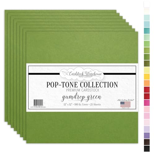Cardstock Warehouse Pop-Tone Gumdrop Green Cardstock Paper – 25 Sheets, 12 x 12" - 100 lb / 270 GSM Premium Green Card Stock for Die-cutting, Crafts, Scrapbooking, Card Making and DIY Projects - color: Gumdrop Green