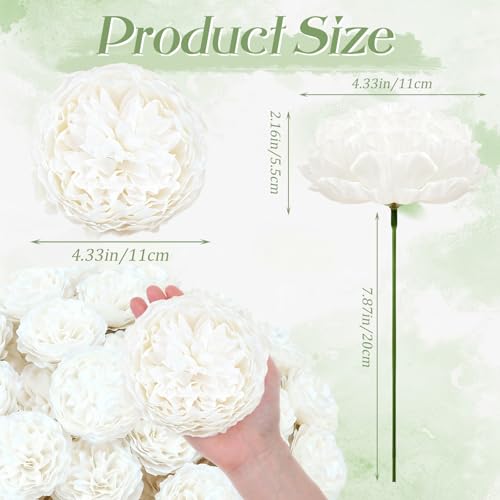 Suncalla Artificial Peony Rose Flowers Heads 4.7 Inches Silk Fake Peony Head Flowers for Wedding Bridal Bouquet Home Floral DIY Centerpieces Tables Party Decorations(White,25 Pcs) - color: White